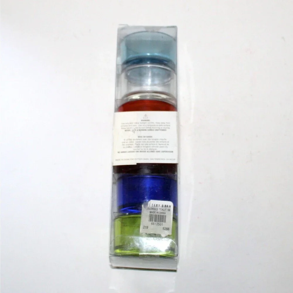 Pottery Barn colored glass tea light candle holder lot of 6 NEW